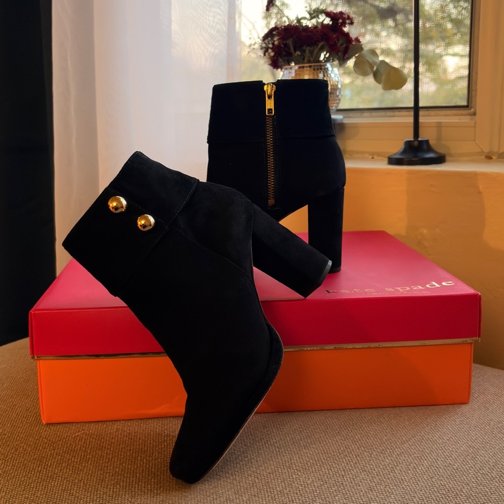 Kate Spade Black Ankle Boots with Gold Buttons